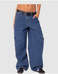 EDIKTED - Super Oversized Belted Boyfriend Jeans