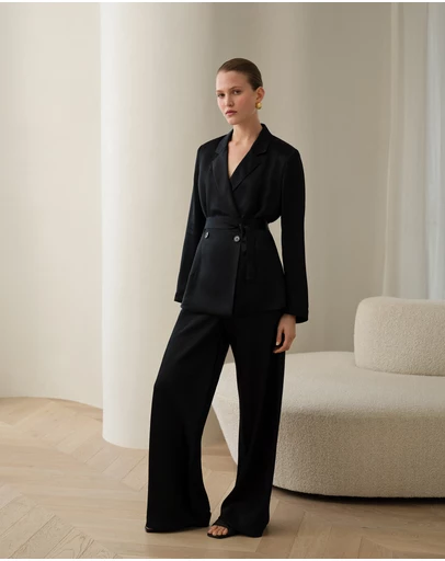 Trenery - Satin Relaxed Tailored Jacket in Black