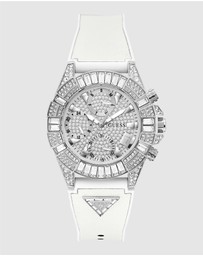 GUESS - ICONIC 40 Glamour 39mm Silver-Tone Case White Silicone Strap