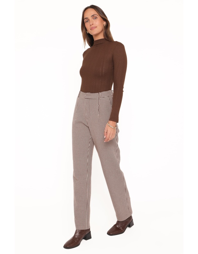 Petal & Pup - Jessie Straight Leg Trouser Pants - Brown Houndstooth