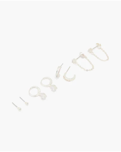 Lovisa - Silver Plated Brass Cubic Zirconia Heart Huggie & Stud Earrings 4-Pack