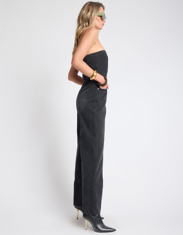 ONE TEASPOON - Dark Angel Strapless Wide Leg Denim Jumpsuit - Smokey Black