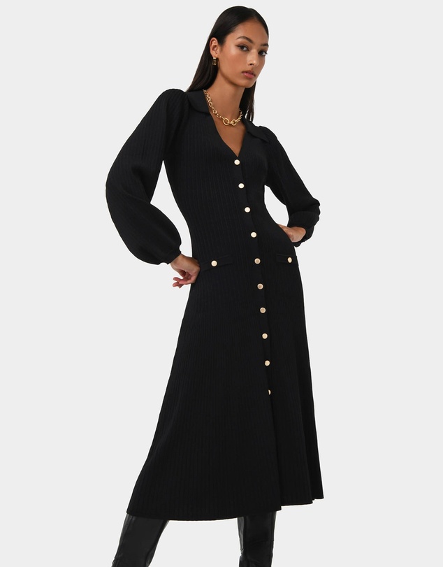 Forcast - Lara Collar Midi Knit Dress