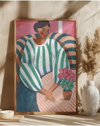 Olive et Oriel - Woman In Stripes In Thought by Caroline Bonne Muller Art Print
