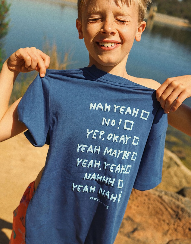 Skwosh - Yeah Nah Boys Back Print Tee in Navy
