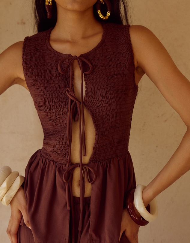 Seven Wonders - Fleur Shirred Tie Front Top