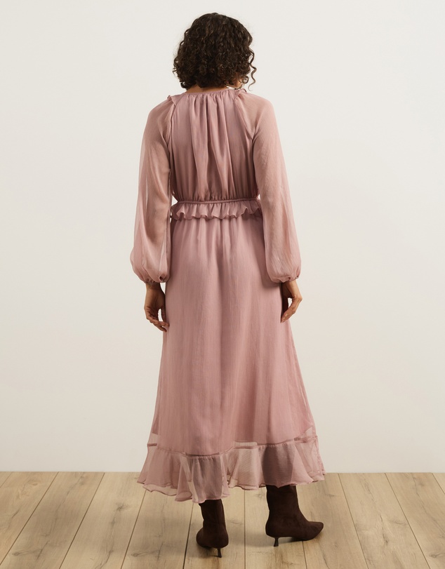 Atmos&Here - Tyla V-Neck Boho Midi Dress with Ruffle Detail