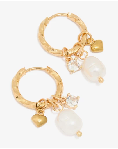 Lovisa - Waterproof Gold Plated Stainless Steel Freshwater Pearl Twist Hoop Earrings