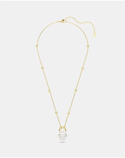 Swarovski - Idyllia pendant, Mixed cuts, Heart, White, Gold-tone plated