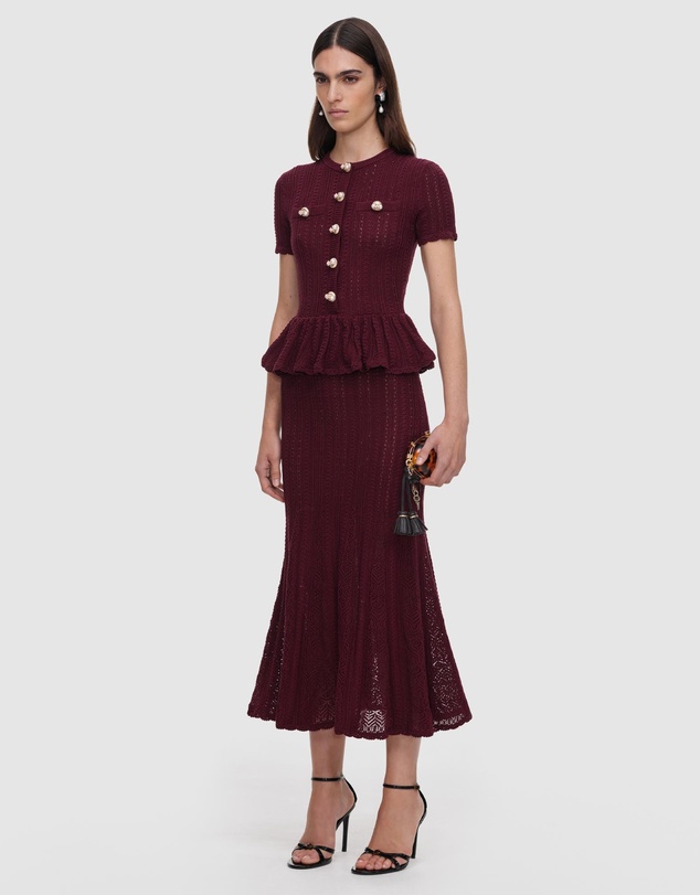 Self Portrait - Pointelle Peplum Knit Midi Dress