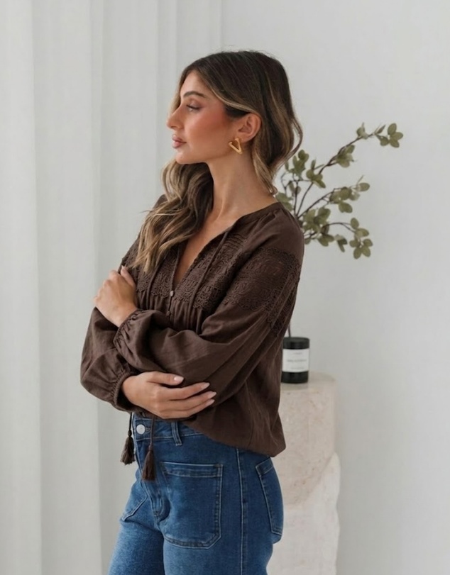 Esther & Co - Chenille Blouse - Choc Lace