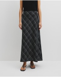 Country Road - Organically Grown Linen Check Pull-on Midi Skirt