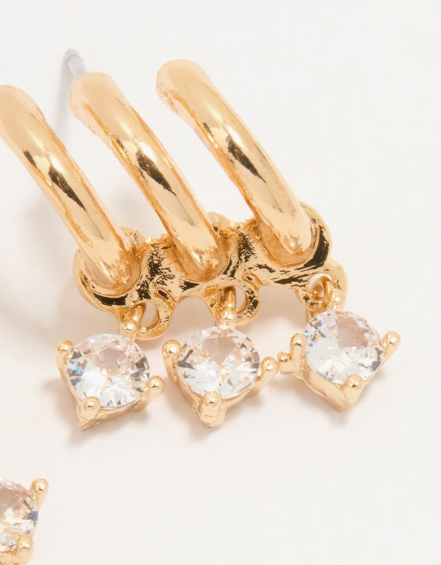 Lovisa - Gold Plated Cubic Zirconia Trio Hoop Earrings
