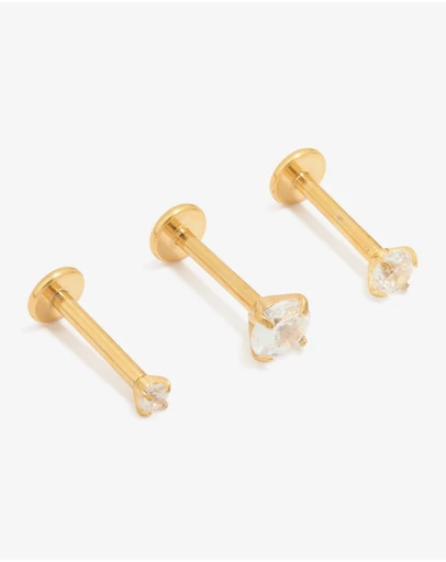 Lovisa - Gold Plated Titanium Cubic Zirconia & Plain Flat Back Studs 3-Pack
