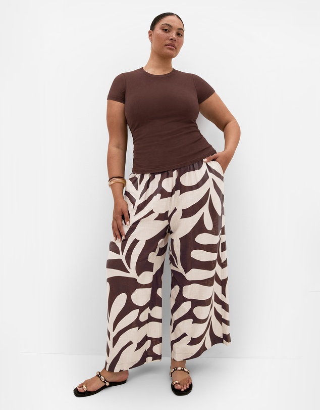 City Chic - Plus size Taranto Print Wide Leg Pant - chocolate