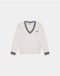 Huffer - Women's V-Neck Cable Knit Sweater