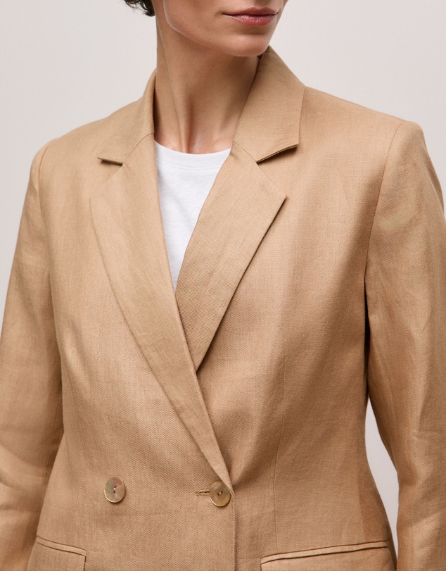 Trenery - Linen Twill Double Breasted Blazer in Light Camel