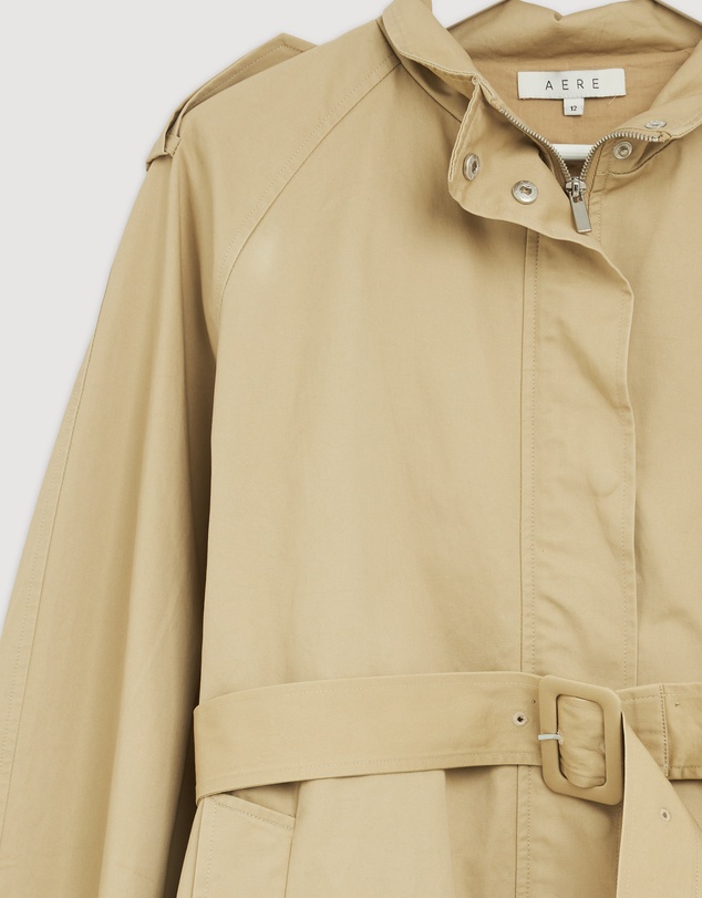 Revibe - Repaired AERE Sadie Funnel Neck Crop Trench Coat - AU 12