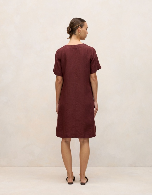 Trenery - Delave Linen V Neck Popover Shift Dress in Espresso