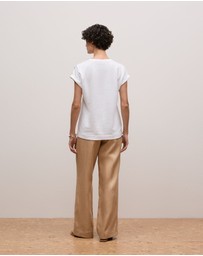 Trenery - Linen Cotton Button Detail T-shirt in White