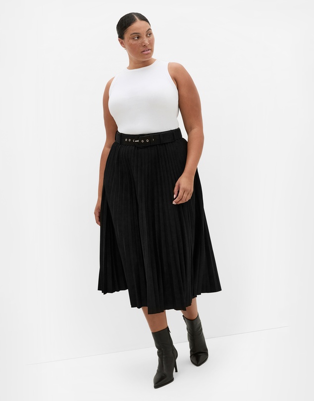 City Chic - Plus size Sueded Pleat Midi Skirt - black