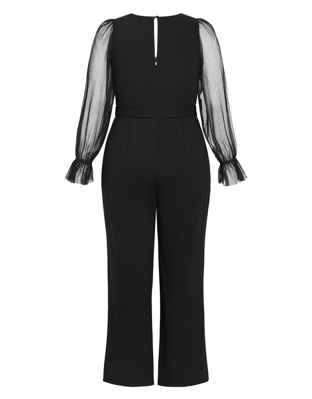 City Chic - Plus size Alannah Mesh Sleeve Jumpsuit - black