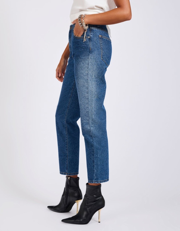 ONE TEASPOON - Slims High Waist Cropped Slim Fit Denim Jeans - Blue Paisley