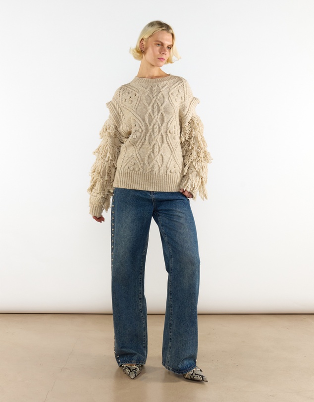 Glamorous - Fringe Sleeve Cable Knit Jumper
