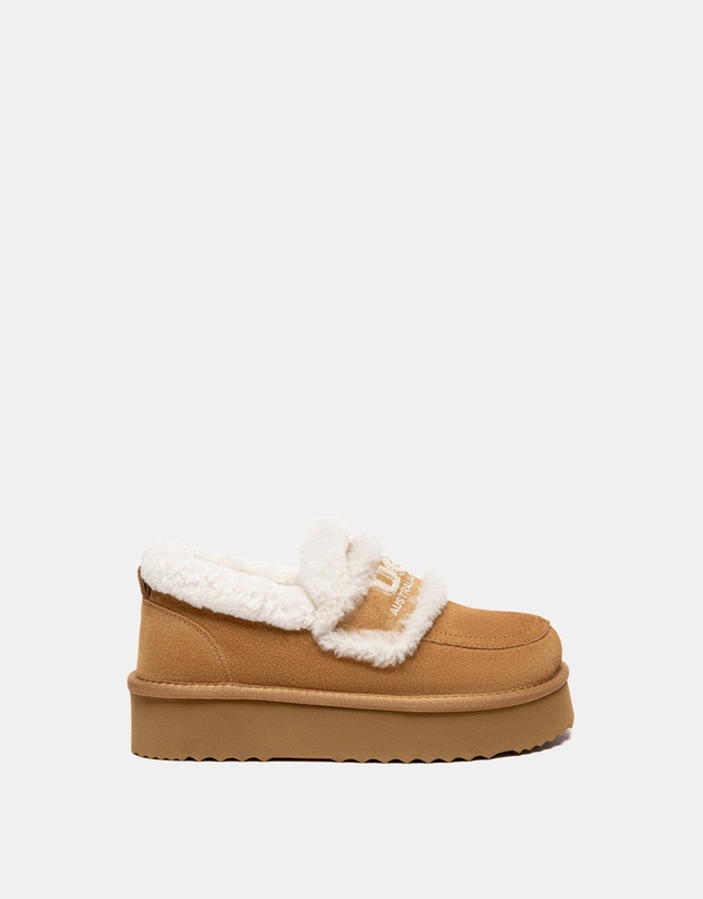 EVERAU - Australian Shepherd Ugg Rilee Platform Loafer Cow Suede Upper House Shoes
