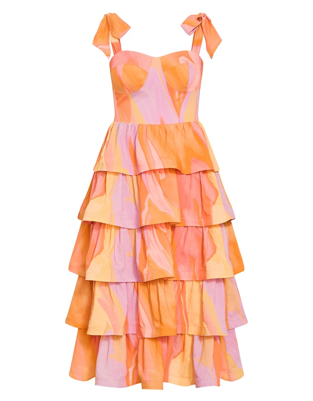 City Chic - Elina Print Tier Maxi Dress - Light Peach