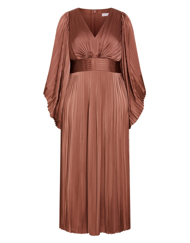 City Chic - Plus size Carmina Pleat Maxi Dress - mocha