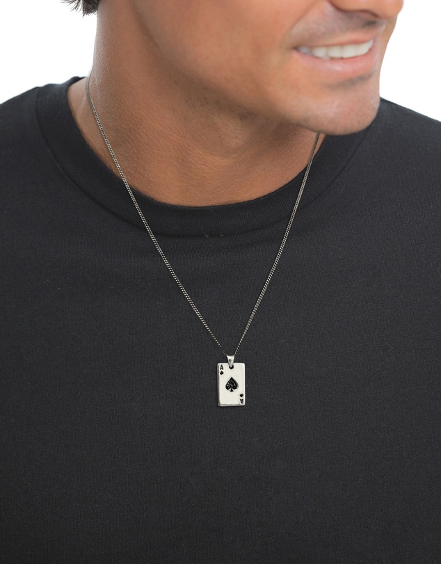 Kuzzoi - ICONIC EXCLUSIVE - Ace of Spades Card Pendant Necklace in 925 Sterling Silver
