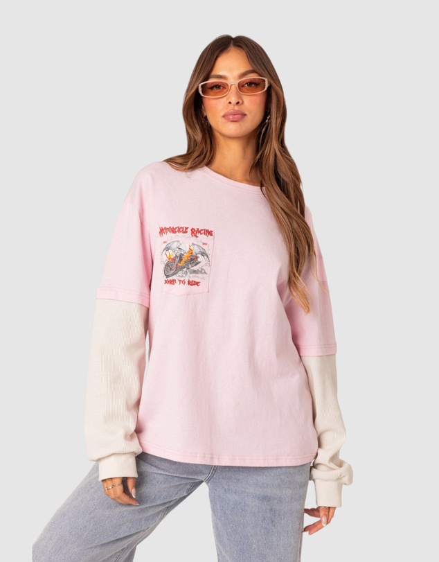 EDIKTED - Racing oversized layered T shirt