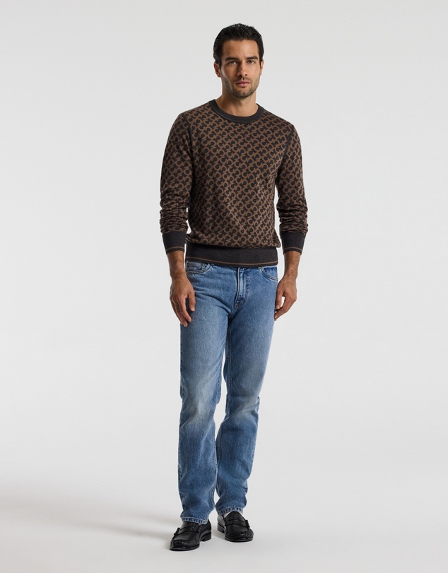 Calibre - Monogram Jacquard Merino Wool Sweater Camel