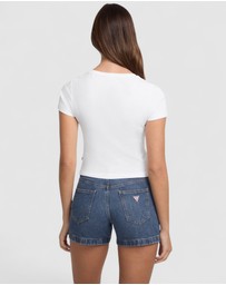 GUESS Jeans - GUESS JEANS Short Sleeve Snap Embroidered Slim Top