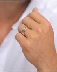 Kuzzoi - ICONIC EXCLUSIVE - Ring Men Set Basic Hammered in 925 Sterling Silver Gold Plated