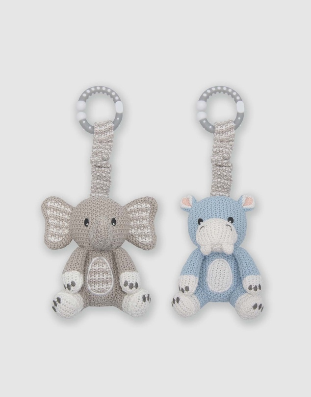 Living Textiles - 2 Pack Stroller Toys - Elephant & Hippo