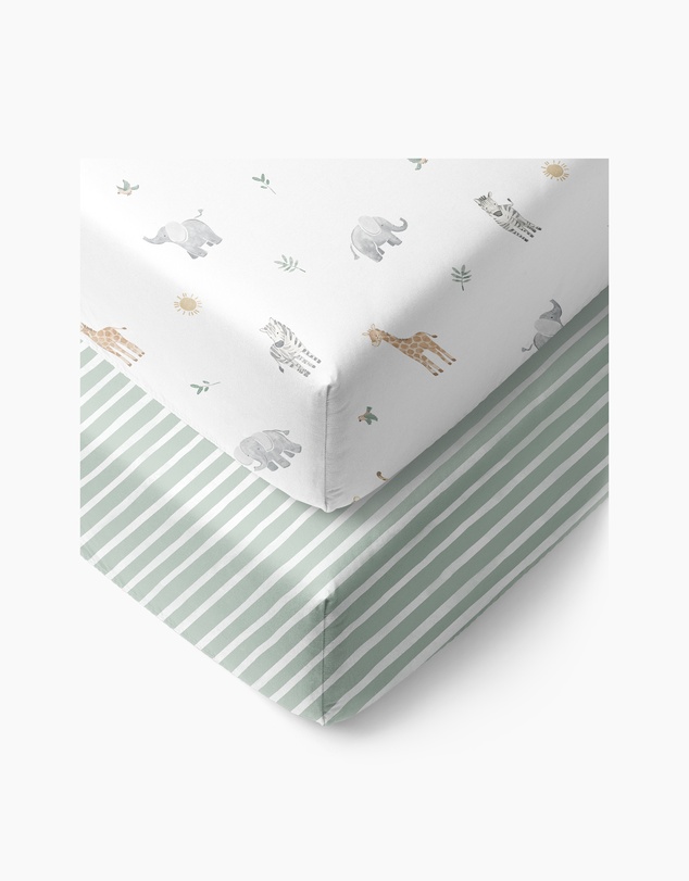Living Textiles - 2 Pack Organic Cot Fitted Sheet - Roam & Roar