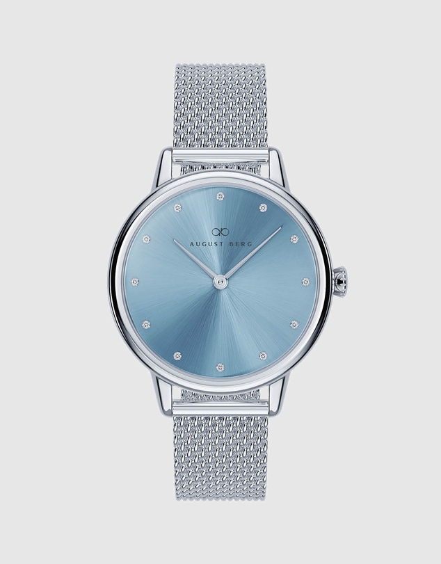 August Berg - Serenity Petite Silver Dusty Blue Mesh 28mm