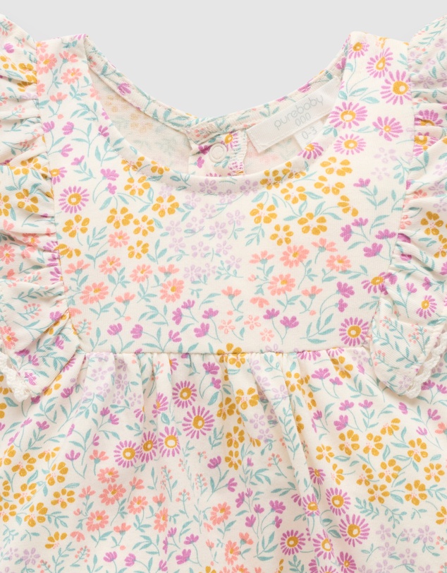 Purebaby - Ruffle Shortie Growsuit-Babies