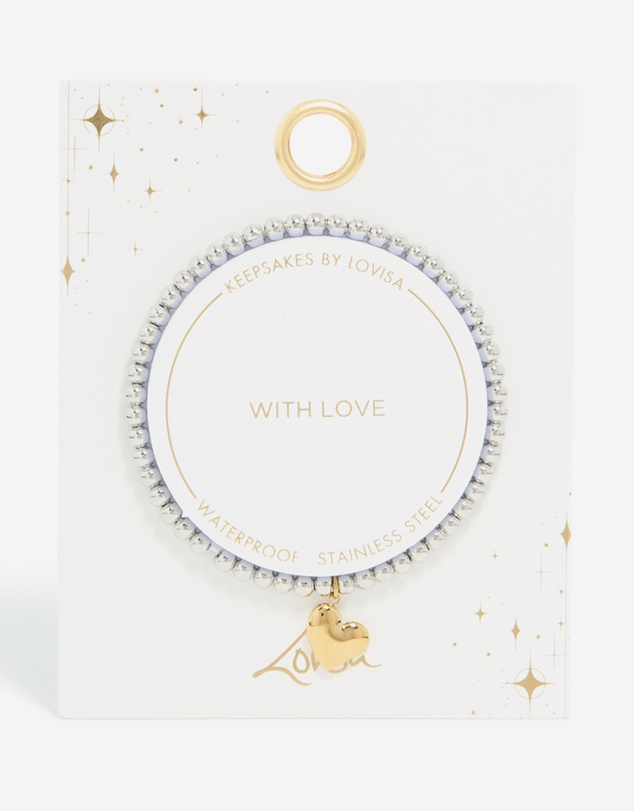 Lovisa - Waterproof Stainless Steel Heart Pendant Stretch Bracelet