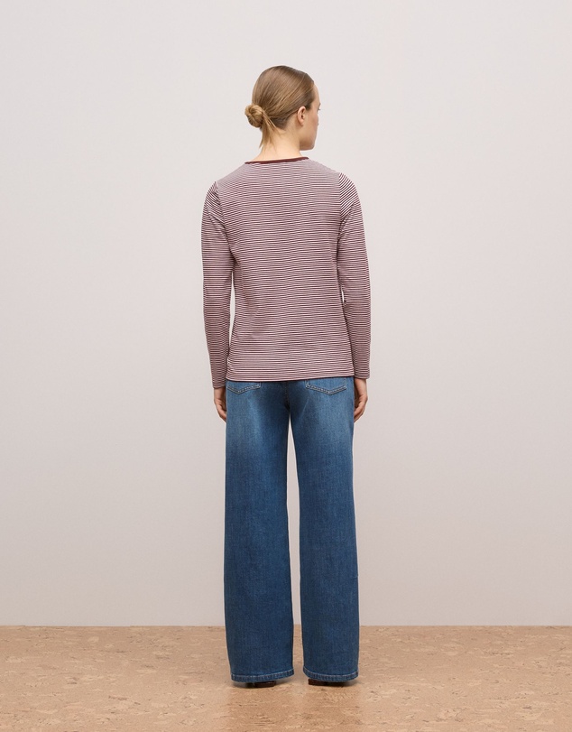 Trenery - Brushed Cotton Stripe Long Sleeve T-shirt in Espresso