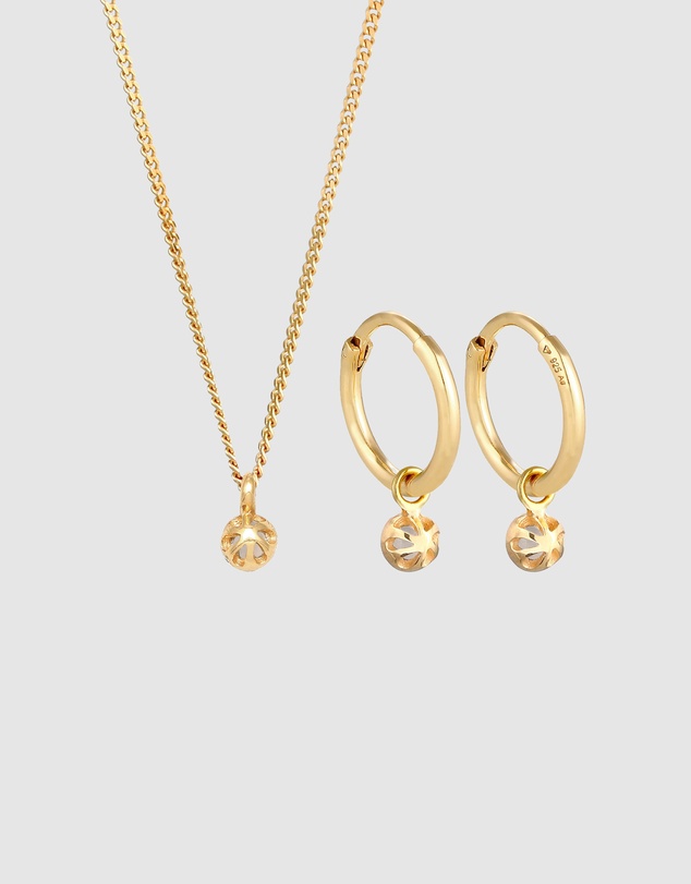Elli Jewelry - Jewelry Set Moonstone Circle 925 Sterling Silver Gold-Plated