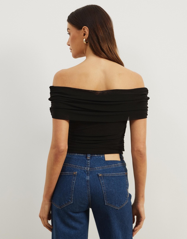 Atmos&Here - Elka Short Sleeve Mesh Off Shoulder Top