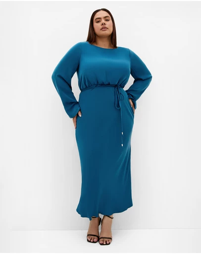 City Chic - Plus size Tara Long Sleeve Maxi Dress - petrol