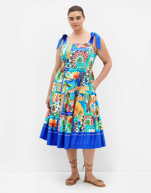City Chic - Plus size Holiday Tuscan Print Midi Dress - blue