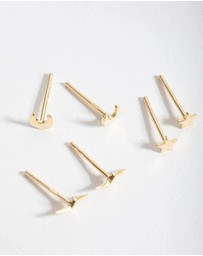 Lovisa - Gold Plated Sterling Silver Celestial Stud Earrings Trio
