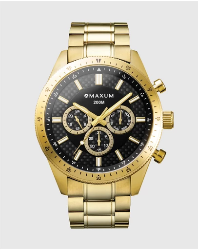 Maxum - Lansdowne Multifunction Chrono Gold Tone Case & Bracelet With Black Dial