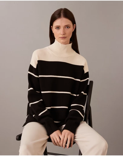 Calvin Klein - Cotton Blend Stripe Mock Jumper