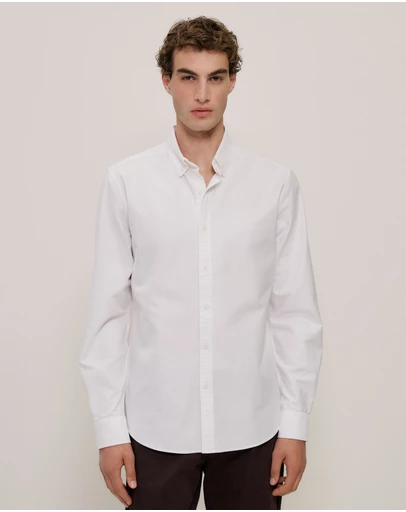 Trenery - Regular Fit Cotton Monogram Oxford Shirt in White